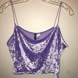 Velvet material light purple crop top.